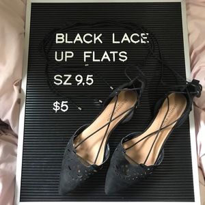 Black Lace up Flats